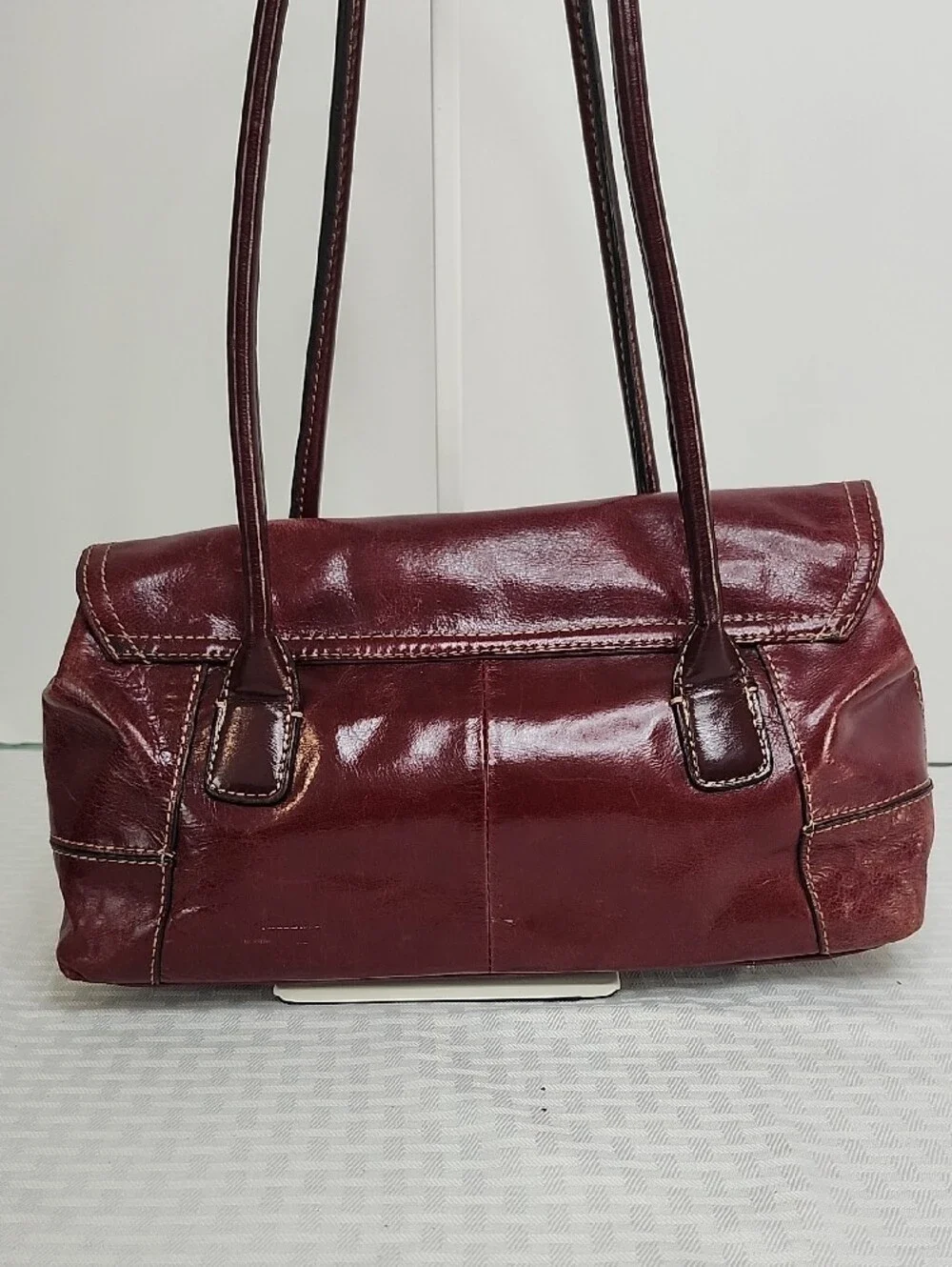 Giani Bernini Burgundy Glazed Leather Satchel Silver Buckle